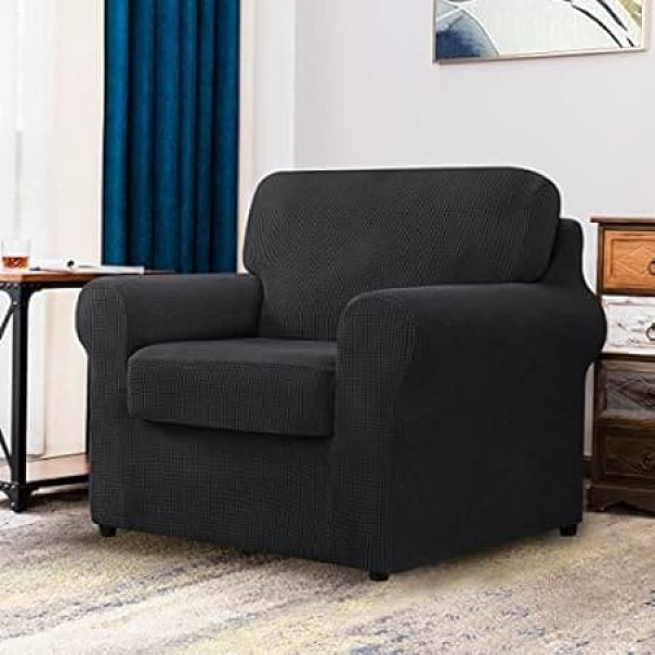 Chun Yi CHUN YI Sofa Cover, Stretch Sofa Throws with Separate Cushions and Back Covers, Elastic Seat Cushion Cover, Sofa Cover, Couch Cover, Living Room Decor (Grey, 1-Seater)