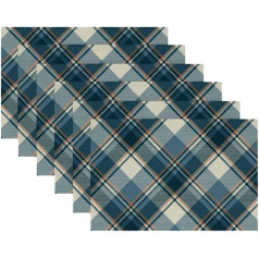 Tbouobt Stoff-Tischsets, waschbare Tischsets für Esstisch, 6er-Set,Gitter Plaid Gitter Karo Weinlese Blau