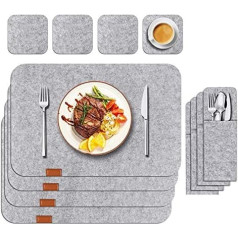 12pcs / 18 stücke Anti-Rutsch Natürliche Filz Esstisch Tischsets Set Wärmeisolierte Untersetzer Küche Besteck Aufbewahrungstaschen Tischsets 1566 (Color : Light Gray, Shape Style : 12Pcs)