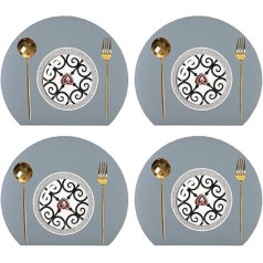 ‎Mifani Tischsets for den Esstisch, 4er-Set, hitzebeständige, wasserdichte Tischsets aus PU-Leder, leicht zu reinigende dekorative Schutzunterlage for die Küche, Kupferbraun (Grün) (Color : Light Blue)