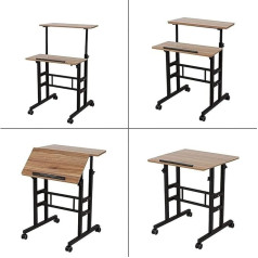 Elzey Mobiler Sitz-Steh-Schreibtisch, höhenverstellbarer Laptop-Wagen, ergonomischer Überbett-Rollständer, neigbarer Tisch mit Rollenablage (Color : Natural)
