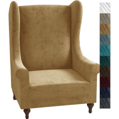 Xineage XINEAGE 1 Piece Velvet Wingback Chair Protective Cover Stretch Wing Chair Cover Non-Slip Furniture Protector with Foam Rods for Living Room (Wingback Chair, Camel)
