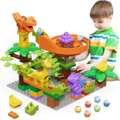 Marble Run Building Blocks Dinosaur, Children's STEM Toy Dino Marble Building Blocks Racing Track Set, 67 Pieces Classic Big Blocks Ball Race Track Educational Toy for Boys Girls Age 3 4 5 6 7