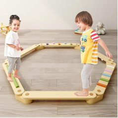 Saimly Schwebebalken mit farbigen Hindernissteinen für Kleinkinder，Montessori Balance Board für Koordination und Stabilität，Gymnastik Hindernisbahn Spielzeug für Mädchen Jungen