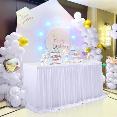 HBBMAGIC DIY Tüll Tischrock Weiß, 275cm×76cm Party Dekoration Tüll Tischröcke für Hochzeit Geburtstag Taufe Babyparty Bankett