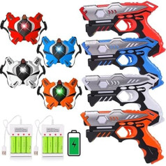 VATOS Laser Tag - Rechargeable Infrared Laser Tag Set 4 Gun with 4 Vests Multifunction Indoor Outdoor Upgraded Laser Gun Toy Fun Gifts for Children from 6-12 Years & Adults