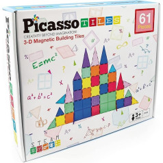 PicassoTiles 61-Piece Magnetic Building Block 61-Piece Set Magnetic Tile Construction Toy Learning Kit Engineering Mint Educational Play Set Creative Children Brain Development Stacking Blocks PT61