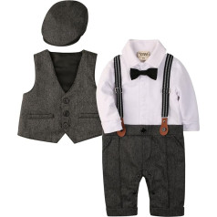 ZOEREA 3-Piece Baby Boys Clothing Sets Romper + Vest + Hat Bow Tie Suit Gentleman Festive Christening Wedding Long Sleeve Baby Dress for Spring Autumn