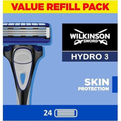 WILKINSON SWORD - Hydro 3 Razor Blades for Men | Pack of 24 Razor Blades Refills | Hydrating Gel & Precision Trimmer