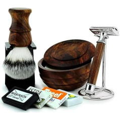 Haryali London Shaving Set - 7-Piece Sustainable Shaving Set with Shaving Brush - Double Edge Safety Razor - Synthetic Hair Shaving Brush - Shaving Stand for Safety Razor Brush - Shaving Bowl -