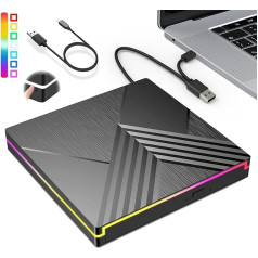 NEVVIS RGB External CD DVD Drive USB 3.0 Type-C DVD Drive External Portable RW Burner CD Player Writer, Fast Data Transfer for Laptop, Desktop, MacBook, Win11/10/8/7/XP, Linux, Mac OS, Vista