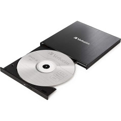 Verbatim Slimline External Blu-ray Writer, USB 3.2 Gen 1 with USB-C Port, Ultra HD 4K Blu-ray Player with 5 x 25GB Mdisc Bluray Bluray Bluray Blanks