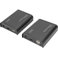 DIGITUS Professional DS-55202 - HDMI Netzwerk-KVM-Extender - IP-fähig - Cat 5e, Cat 6 - Set (Sender/Empfänger) - schwarz