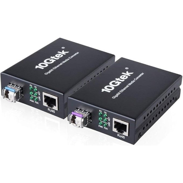 H!Fiber.com One Pair of 10/100/1000M Gigabit Ethernet Media Converter, RJ45 to SFP Slot, 20 km BiDi SFP LX Transceiver Included (with European Power Adapter)