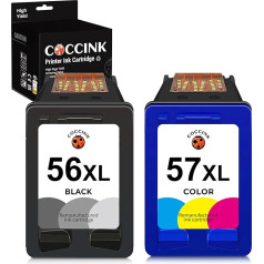COCCINK 56XL 57XL (1 Black, 1 Colour) Remanufactured Printer Cartridges Replacement for HP 56 57 XL for OfficeJet 4212 4215, Photosmart 7450 7762 7960, PSC 1210 1215 1315, DeskJet 450ci 5150 5550