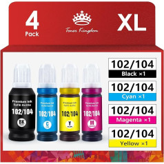 Toner Kingdom 104 102 Ink Compatible with Epson 104 Multipack for Epson EcoTank ET-2720 ET-2710 ET-2715 ET-4700 ET-2820 ET-2711 with Epson 102 for Epson EcoTank ET-2750 ET-2850 ET-4750 ET-28, ET-56