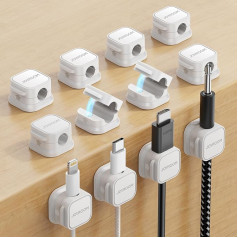 JOYROOM Pack of 12 Cable Holder, Cable Clips, Adjustable Cable Organiser, Magnetic Cable Management, Self-Adhesive Cable Holder for Desk, Bedside, Charging Cables, HDMI, USB, Audio Cable, White