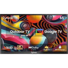 SYLVOX Outdoor TV 4K QLED TV Smart Google TV 65 Inch Dolby Atmos 1000 nits HDR10 IP55 Waterproof Google Assistant Chromecast Google Play Triple Tuner Deck Pro QLED 2.0