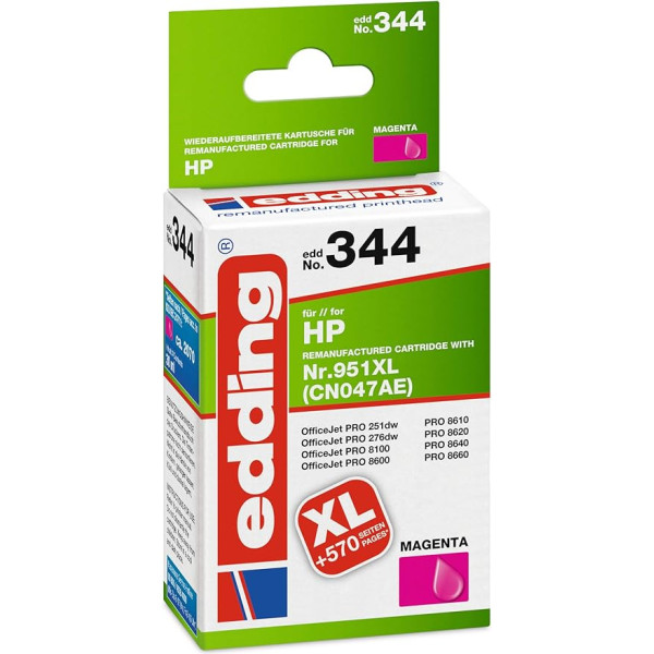 edding EDD-344 Ink Cartridge – Single Cartridge – Magenta – 30 ml – 2295 Pages – Replaces HP 951XL (CN047AE)