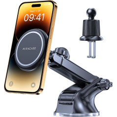 Miracase MagSafe Car Mount, [Upgraded Suction Cup] Magnetic Phone Holder for Dashboard/Windshield/Air Vent Mount Fits iPhone 15/14/13/12, Samsung and All Phones.