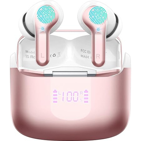 Bluetooth Headphones, Wireless Bluetooth 5.3 In-Ear Headphones with 4 Microphones, 2023 Wireless Headphones ENC Noise Cancelling Earbuds with USB-C, 40H Deep Bass Bluetooth Earphones (Pink)