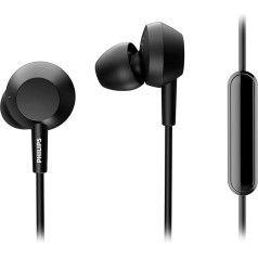 Philips E4105BK/00 In-Ear Headphones with Microphone (Bass+, Integrated Remote Control, 10 mm Neodymium Driver, 3 Bar Ear Plugs Caps, 1.2 m Cable), Black - 2020/2021 Model