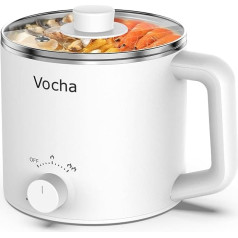 Vocha Electric Hot Pot Pot, 1.6 L Small Electric Cooking Pot, Portable Quick Stainless Steel Pasta Cooker, Multi Travel Cooker for Soup/Ramen/Pasta/Oatmeal/Egg, with Dual Power