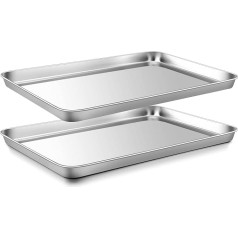 Onader Baking Tray, Set of 2, Stainless Steel Oven Tray, Cake Tray, Large Rectangular Baking Mould for Baking, Cooking, Serving, Non-Toxic & Healthy, Easy to Clean and Dishwasher Safe, 40.5 x 30.5 x