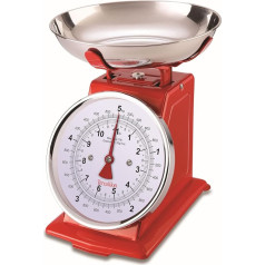 TERRAILLON Vintage-Küchenwaage – Manuelle Tara, großes Ziffernblatt und 1 L Schüssel, Wiegebereich 5 kg – Modell 'Tradition 500' Rot
