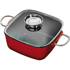 King B6854R Roasting Tray with Glass Lid / Aroma Knob / Fusion Coating 24 x 24 cm Die-Cast Aluminium Red