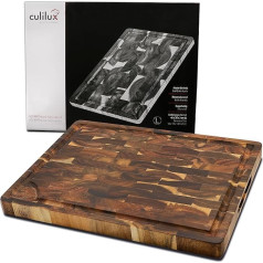 CULILUX® Gourmet Chopping Board L End Wood Acacia Double-Sided 40 x 30 x 3 cm with Juice Groove Antiseptic End Grain Wood Board as Chopping Board and for Serving