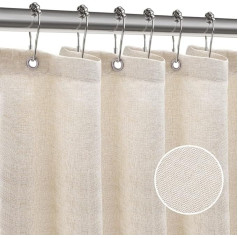 ZARCKER Waterproof Shower Curtain, 182 x 182 cm, Linen Bath Curtain with Impermeable Coating, Anti-Mould Fabric, Textile Shower Curtain with 12 Shower Curtain Rings, Washable, Beige