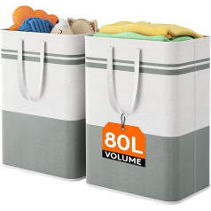 Lifewit Set of 2 Laundry Baskets, 80 L Laundry Bag, Laundry Basket, Laundry Baskets, Laundry Baskets for Apartment, Dorm, Caravan, Laundry Room, Grey and White