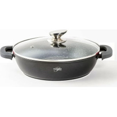 Sauté Pan 24 cm Black | Roasting Dish Induction Non-Stick | Casserole with Glass Lid | Casserole Pot by Cheffinger