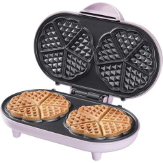 Bestron Double Waffle Iron for Classic Heart Waffles, Waffle Maker with Non-Stick Coating, Includes Recipe Suggestions (English Language Not Guaranteed), 1000 Watt, Pink