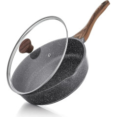 Sensarte Non-Stick Frying Pan, 28 cm, Deep Frying Pan with Lid, Swiss Granite Coating, Cooking Pan, Healthy Stone Cookware, Suitable for Induction Hobs, PFOA-Free