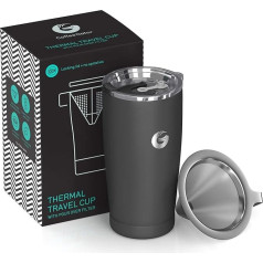 Coffee Gator Pour Over Coffee Maker - All-in-One Thermal Coffee Mug for Travel and Hand Drip Coffee Machine - Vacuum Insulated Stainless Steel with Paperless Filter - 585 ml - Grey