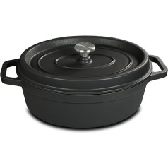 osoltus Oval Cast Iron Casserole Dish with Drip Lid 33 cm Dark Grey