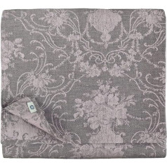 Linen & Cotton Luxury Jacquard Tablecloth, Table Linen, Roseus with Damask Pattern, 100% Linen, Rose/Grey (147 x 220 cm) Festive Rectangular Home Kitchen Decoration Catering Birthday