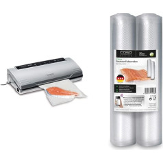 CASO VC100 Vacuum Sealer - Vacuum Sealer, Food Stays Fresh up to 8x Longer Double 30cm Long Welded Seam & 3 Star Texture Rolls 30 x 600 cm, 2 Pieces Film Rolls 105 µm, 1296