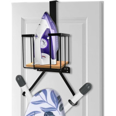 Ironing Board Hanger Wall Mount - Ironing Board Wall Mount with Large Storage Basket & Strong Hooks - Iron and Ironing Board Holder for Laundry Room - Holds Iron, Board, Spray Bottles