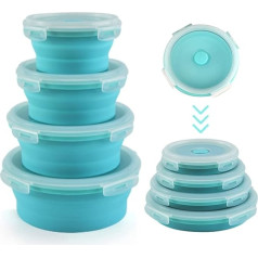 Sungbesi Foldable Bowl Camping Accessories, Food Storage Containers with Lid, 4 Pieces Round Folding Bowl School Bento Box, Silicone Foldable Lunch Box Food Containers, BPA-Free, Camper Accessories