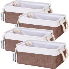 Sea Team 4 Pack Small Canvas Storage Basket with Cotton Rope Handles, 7.8L Capacity, Toiletries Container, Assorted Items, Gadget Organiser, Brown