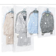 QH7 4 Pack Hanging Vacuum Storage Bags Space Saving Bags for Clothes, Suits, Dresses, Coats or Jackets, Clear and Reusable Closet Organizer