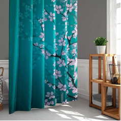 LIGICKY Japanese Style Shower Curtain for Bathroom Durable Waterproof Fabric Shower Curtains for Home Decor 180 x 180 cm, Plum on Blue Background Set with Shower Curtain Rings