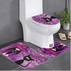 Alvinlite Bathroom Set 3 Pieces, Soft Bath Mat Set, 3 Pieces, Non-Slip Bath Rugs Set, Carpet Bathroom Set, Halloween Witch Pattern Bathroom Set 3 Pieces, Purple
