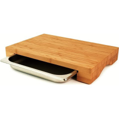 cleenbo® Cube Bamboo Professional Wooden Chopping Board with Collection Tray (Gastro Stainless Steel Collection Tray / Container) 43 x 29 x 7 cm
