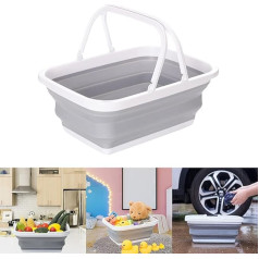 Barrageon Foldable Shopping Basket with Handle 9.2 L Plastic Sink Storage Basket Fruit Vegetable Portable for Outdoor Home Camping Storage (Grey)