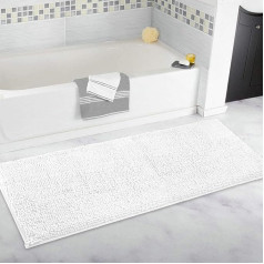 ITSOFT Non-Slip Shaggy Chenille Bath Mat Soft Microfibre Bath Mat with Water Absorbent, Machine Washable, 53 x 120 cm, White