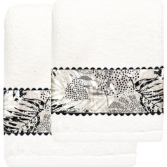 O'LANG -10040-J2 Set of 2 Premium Hand Towels, 1 Large Bathroom (100 x 150 cm) and 1 Basin (50 x 100 cm), 100% Cotton, 500 g/m², White with Printed Greek Border